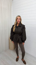 Cap Shoulder Belted Trench Jacket - BROWN