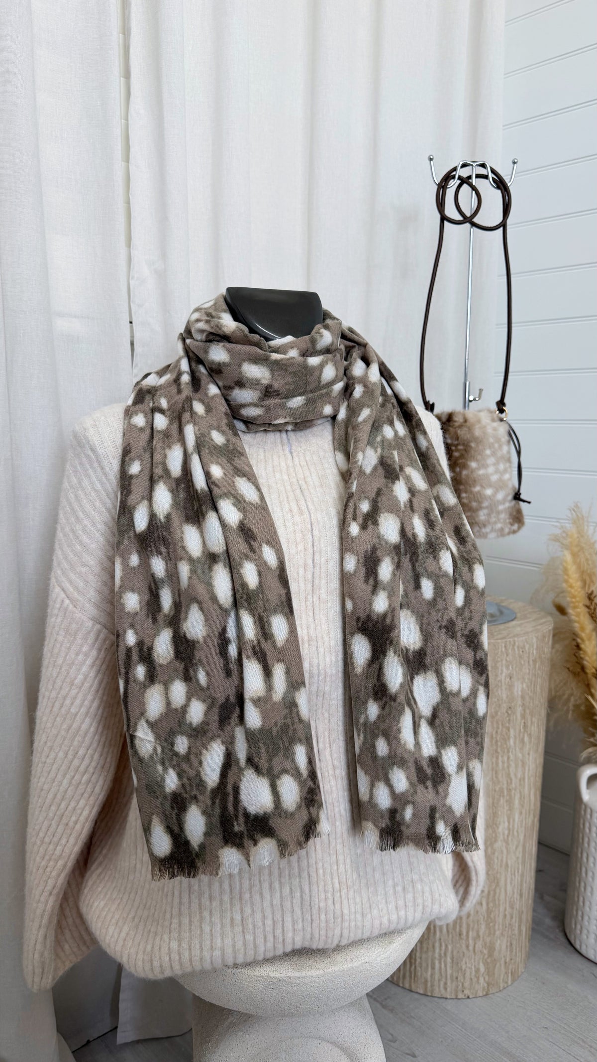 Deer Print Scarf - BEIGE