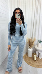 Textured Stripe Long Sleeve Top and Trousers Co-Ord - BLUE