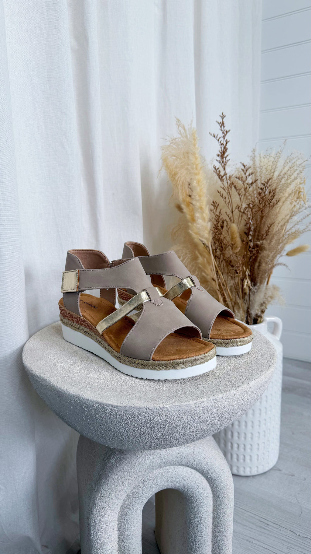 Suede Comfort Wedge Sandals - TAUPE