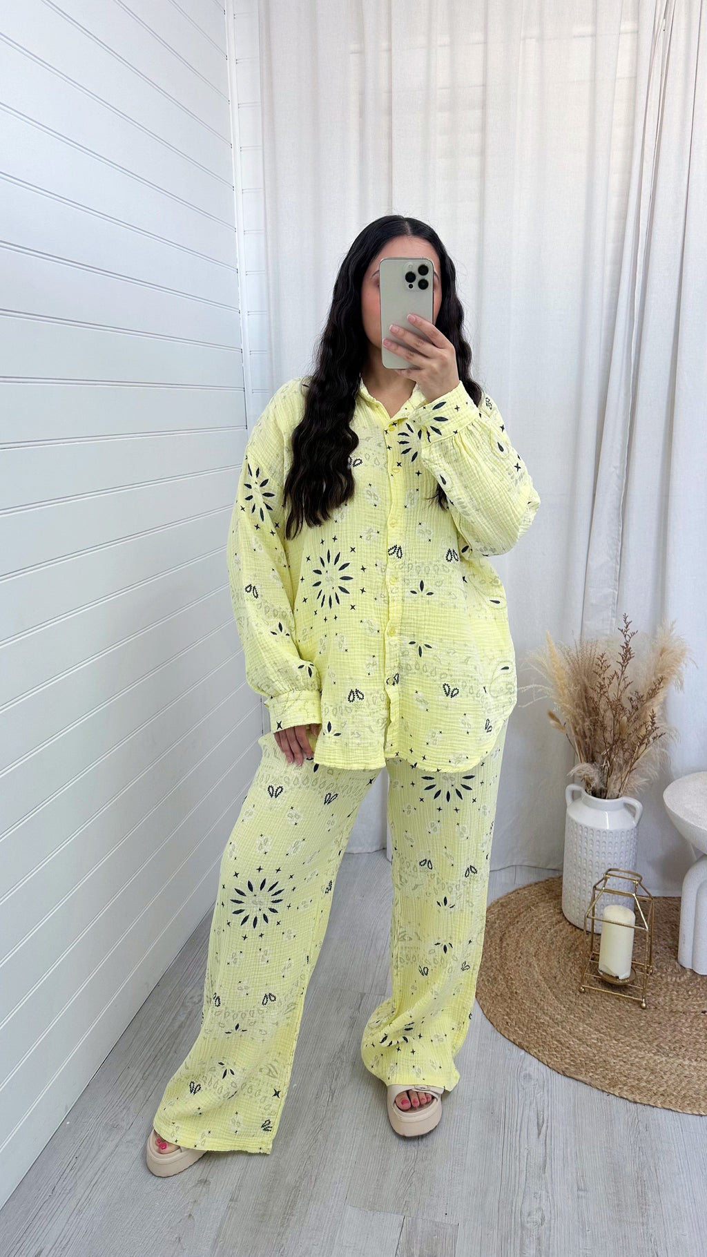 Paisley Cheesecloth Shirt and Trousers Co-Ord - YELLOW