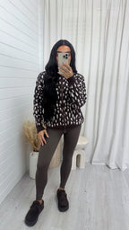 Deer Print Knitted Jacket - BROWN