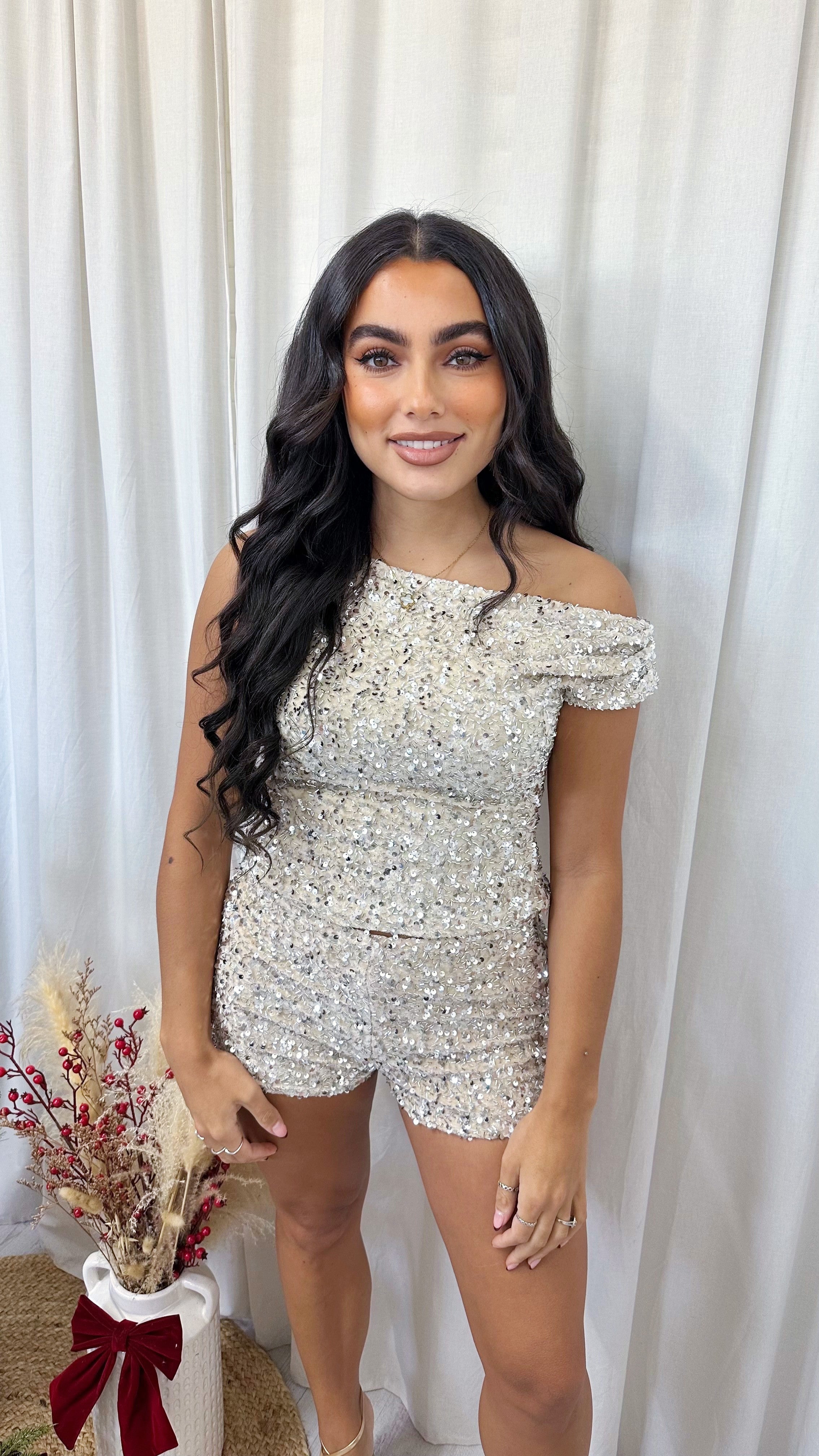 Sequin One Shoulder Top - CREAM