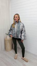 Deer Print Puffer Jacket - KHAKI