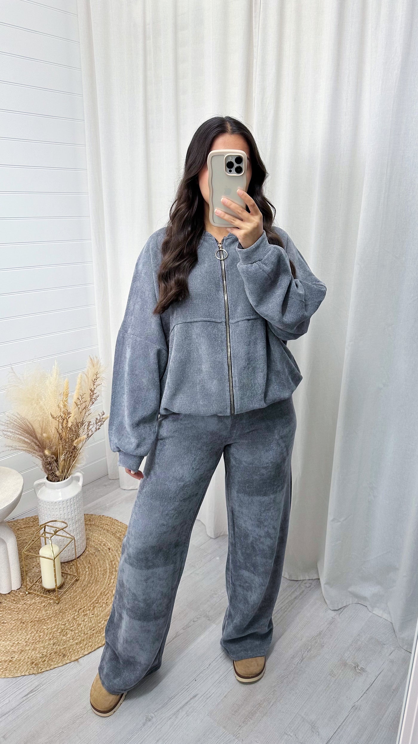 Cord Oversized Bomber Jacket and Joggers Co-Ord - GREY