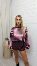 Mohair Stripe Baggy Sleeve Jumper - PINK/BURGUNDY