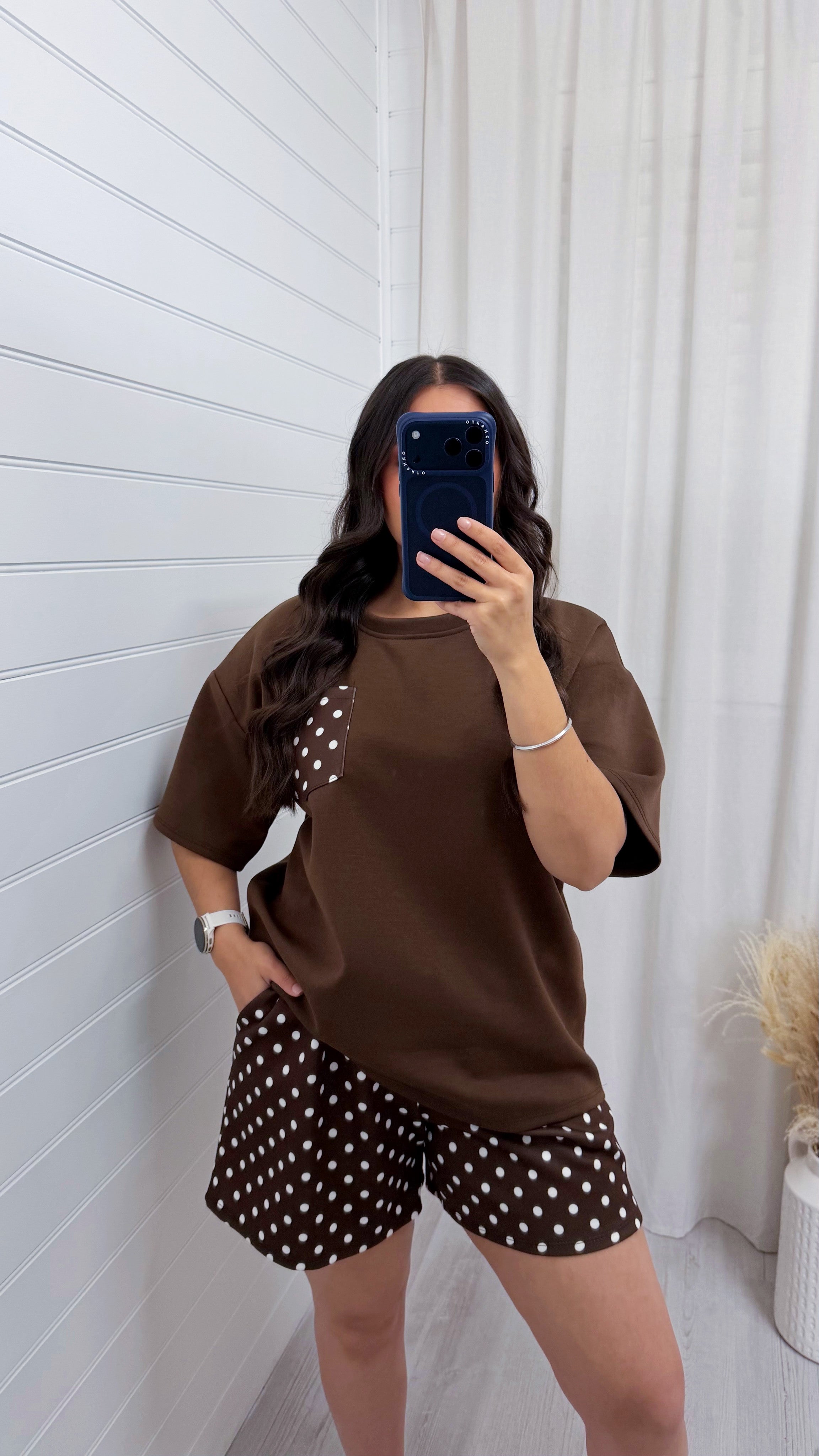 Polka Dot Baggy T-Shirt and Shorts Co-Ord - BROWN