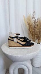 Lace Detail Wedge Sandals - BLACK