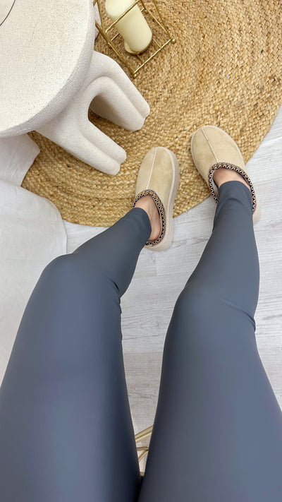 High Waisted Leather Look Leggings - GREY
