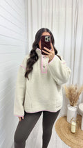 Borg Contrast Seam Sweatshirt - CREAM/PINK