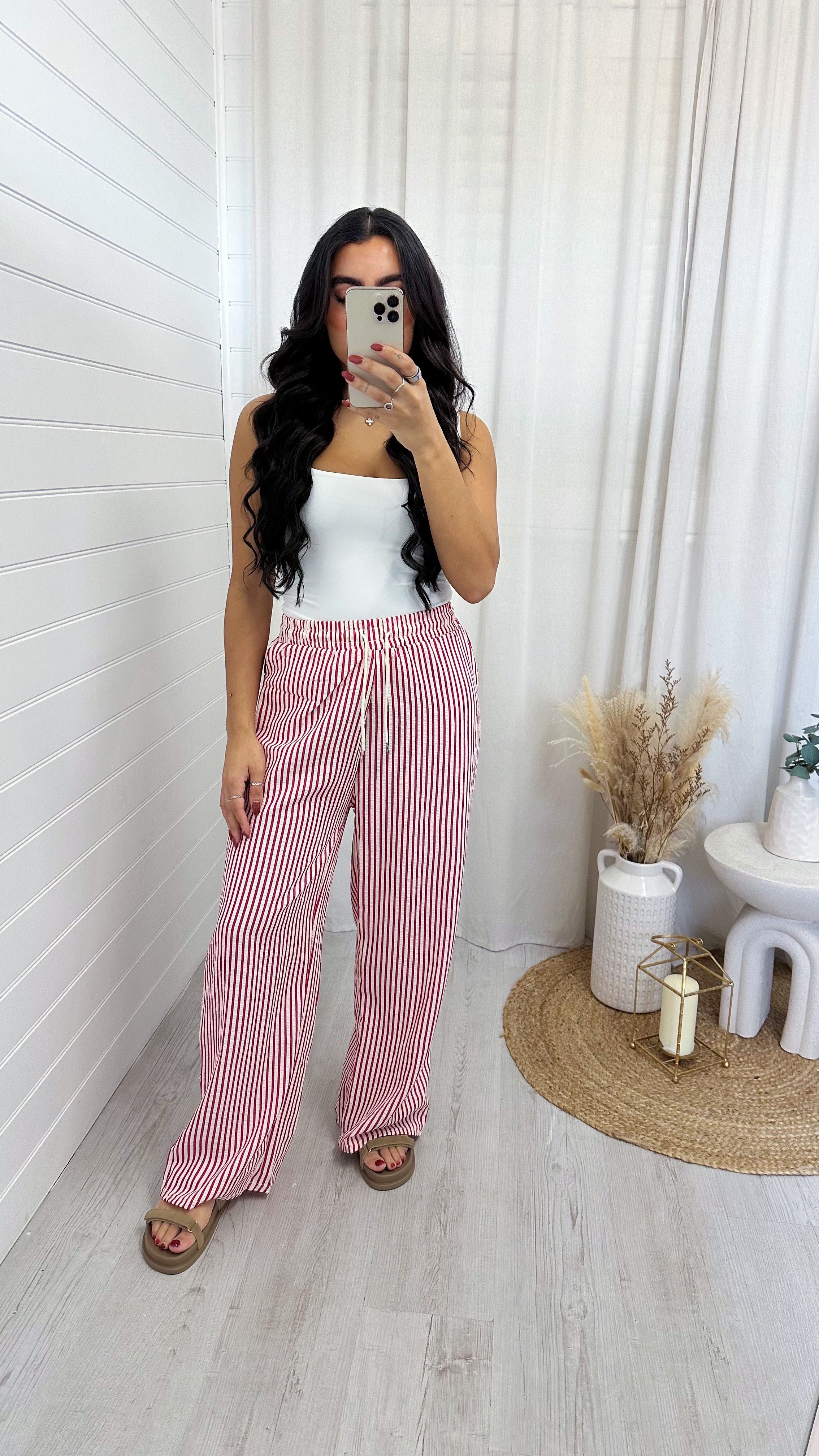 Relaxed Pinstripe Trousers - PINK
