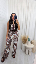 Shimmery Swirl Vest Top and Trousers Co-Ord - BROWN