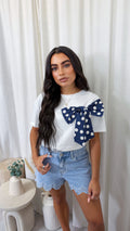 Polka Dot Bow T-Shirt - WHITE