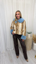 Fluffy Cuffed Faux Fur Deer Jacket - BABY BLUE