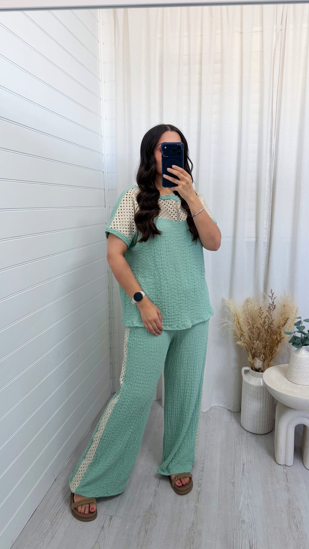 Metallic Mesh T-Shirt and Trouser Co-Ord - PEPPERMINT