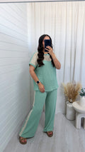 Metallic Mesh T-Shirt and Trouser Co-Ord - PEPPERMINT