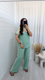 Metallic Mesh T-Shirt and Trouser Co-Ord - PEPPERMINT