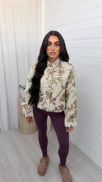 Floral Embellished Gem Stone Jacket - IVORY