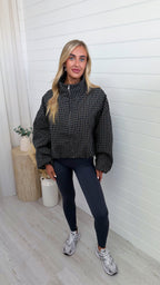 High Neck Check Bomber Jacket - BLACK