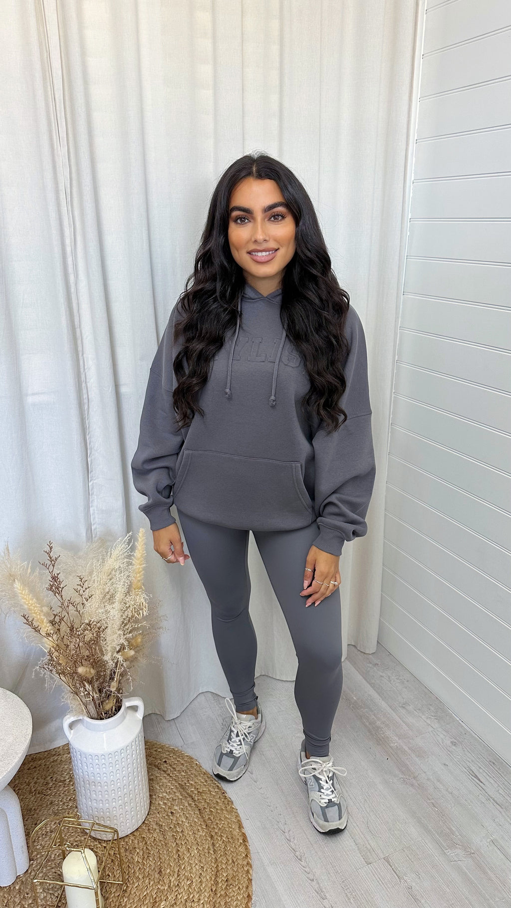 Embossed Stylist Oversized Hoodie - CHARCOAL