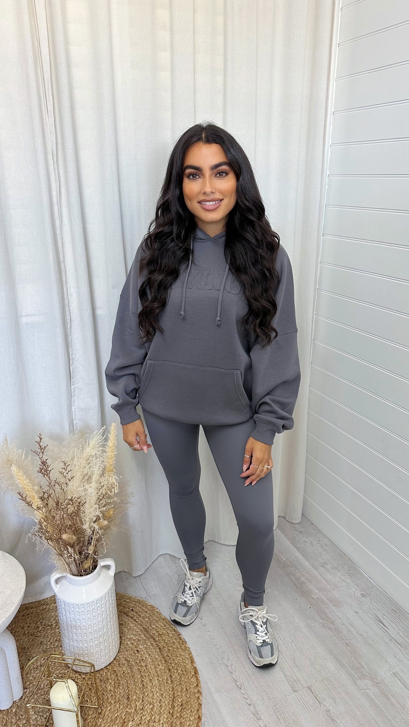 Embossed Stylist Oversized Hoodie - CHARCOAL