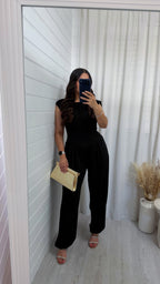 Cinch Waist Ruched Jumpsuit - BLACK