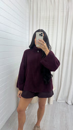Chunky Rib Woollen Jacket - BURGUNDY