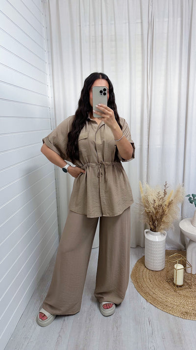 Shacket and Trousers Co-Ord - TAUPE