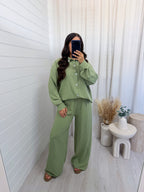 Oversized Pinstripe Shirt and Trousers Co-Ord - SAGE