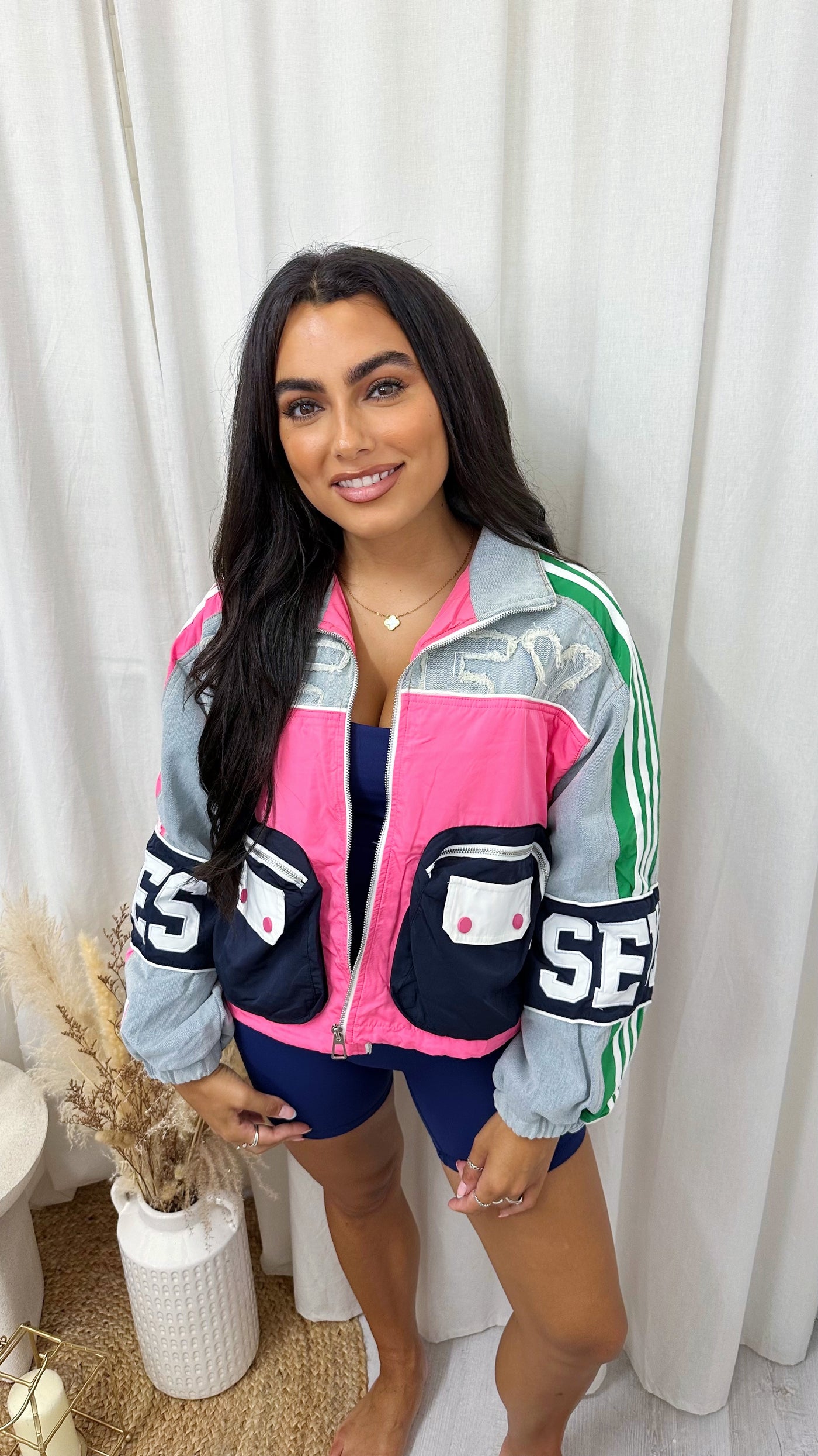 Denim Cargo Graphic Bomber Jacket
