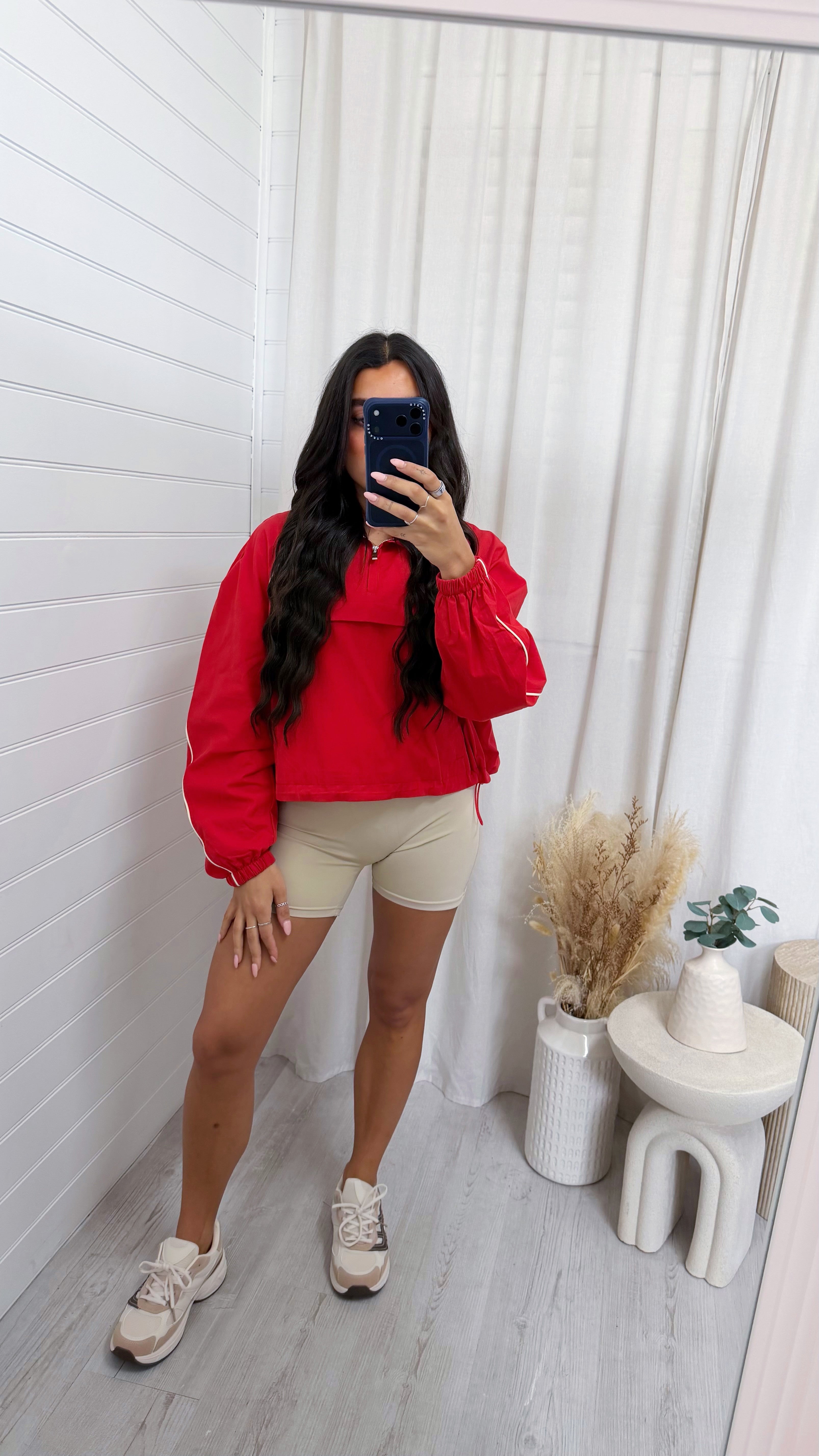 Piped Half Zip Windbreaker - RED