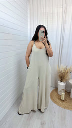 Gold Chain Link Wide Leg Jumpsuit - BEIGE