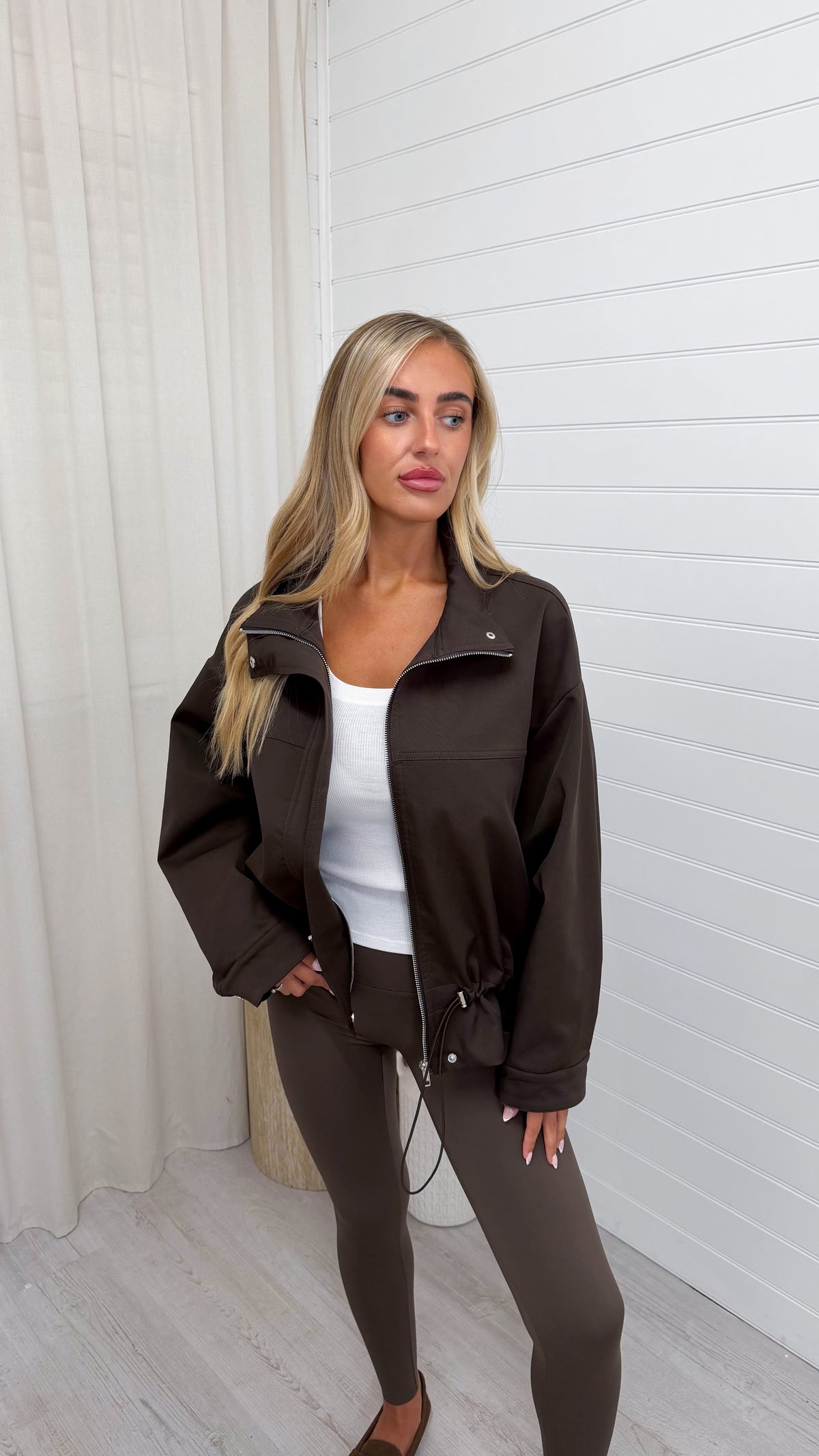 Toggle Hem Utility Jacket - BROWN