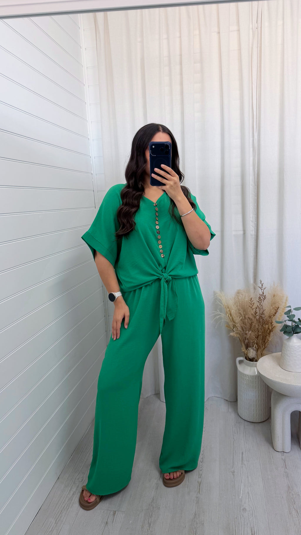 Tie Knot Button Top and Trousers Co-Ord - GREEN