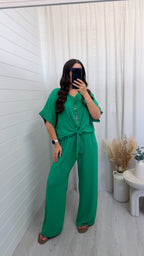 Tie Knot Button Top and Trousers Co-Ord - GREEN
