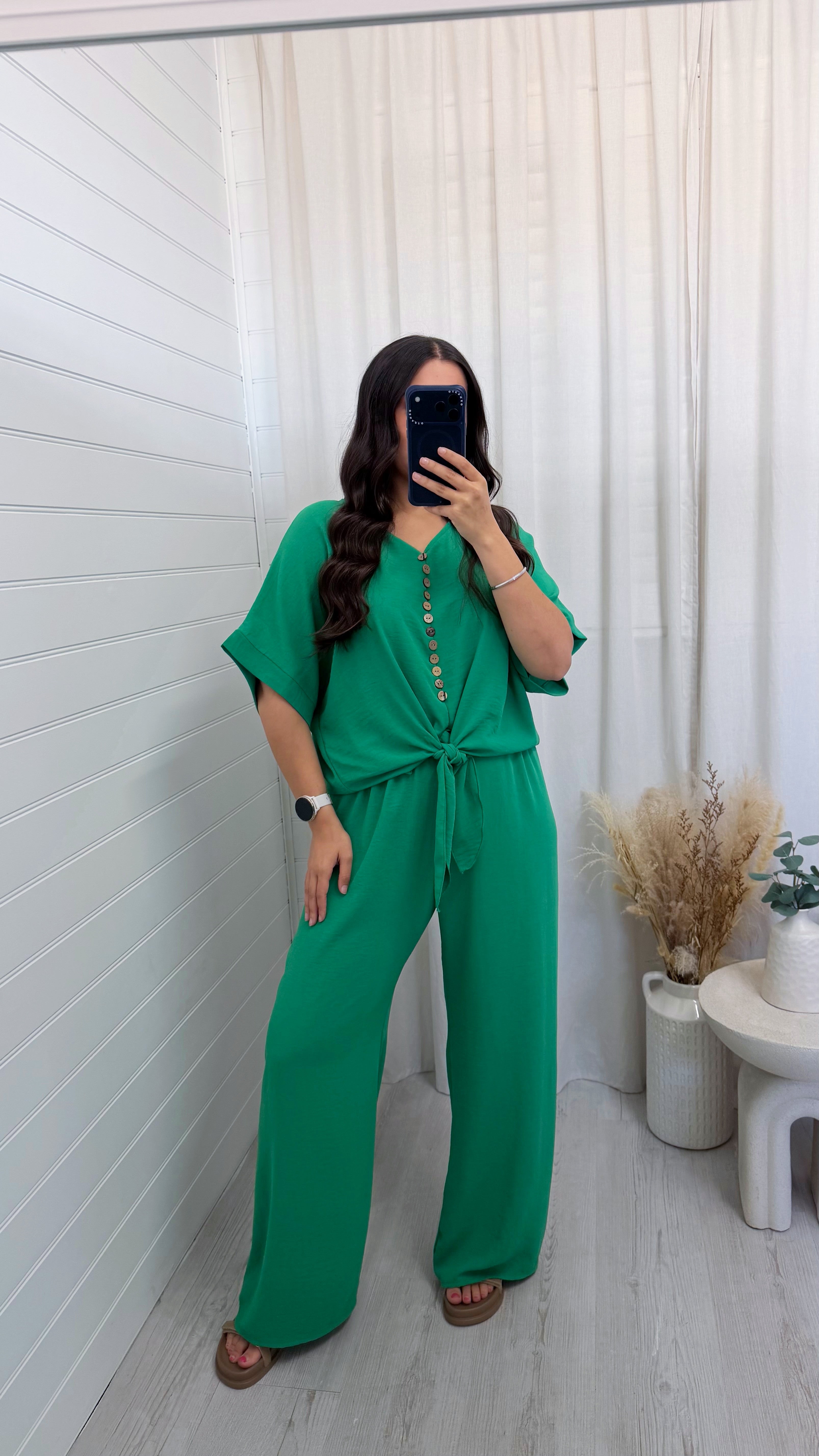 Tie Knot Button Top and Trousers Co-Ord - GREEN