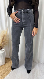 High Waisted Seam Front Flared Jeans - CHARCOAL