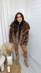 Leopard Print Faux Fur Lapel Coat