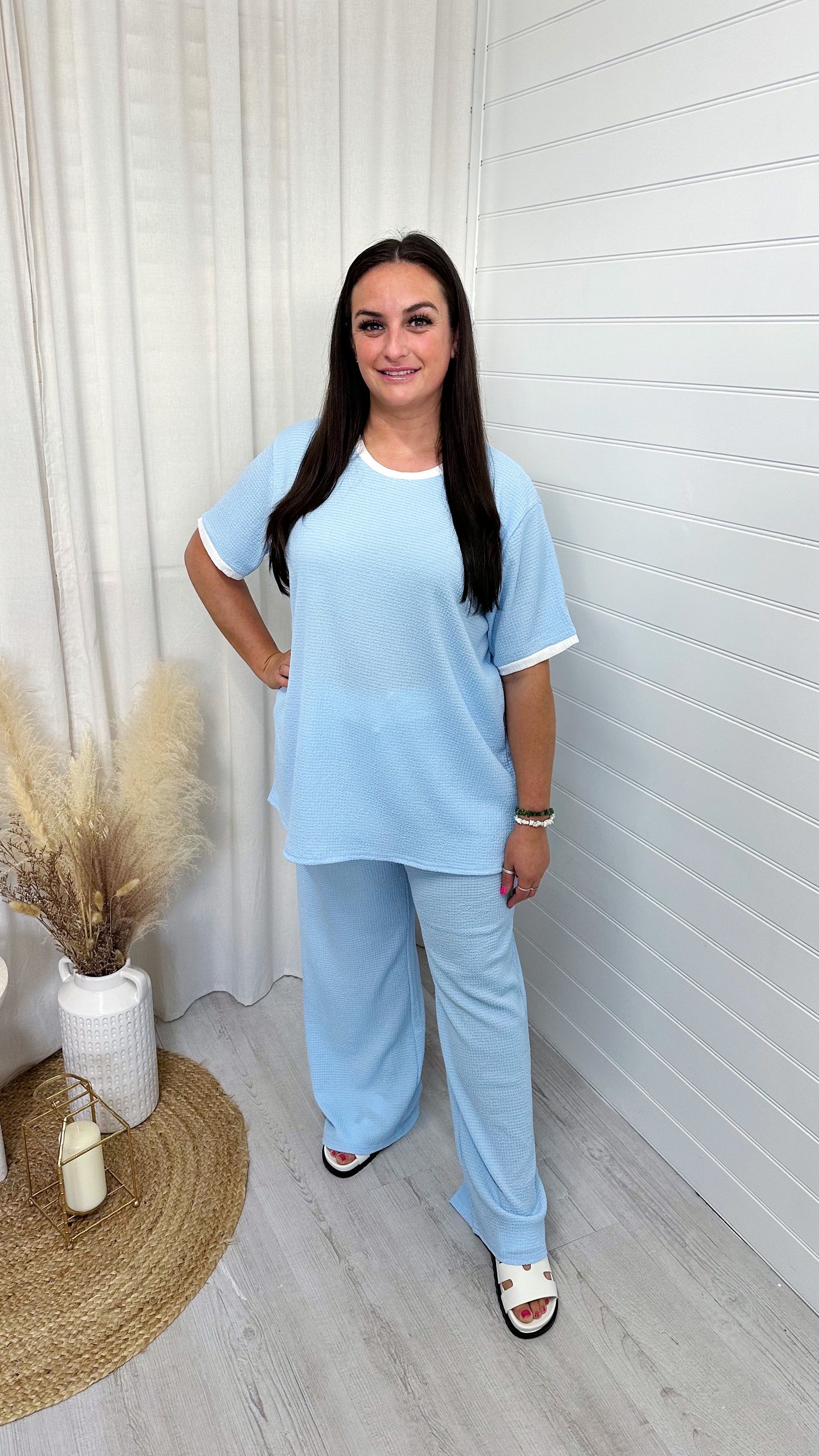 PLUS White Trim T-Shirt and Trousers Co-Ord - SKY BLUE