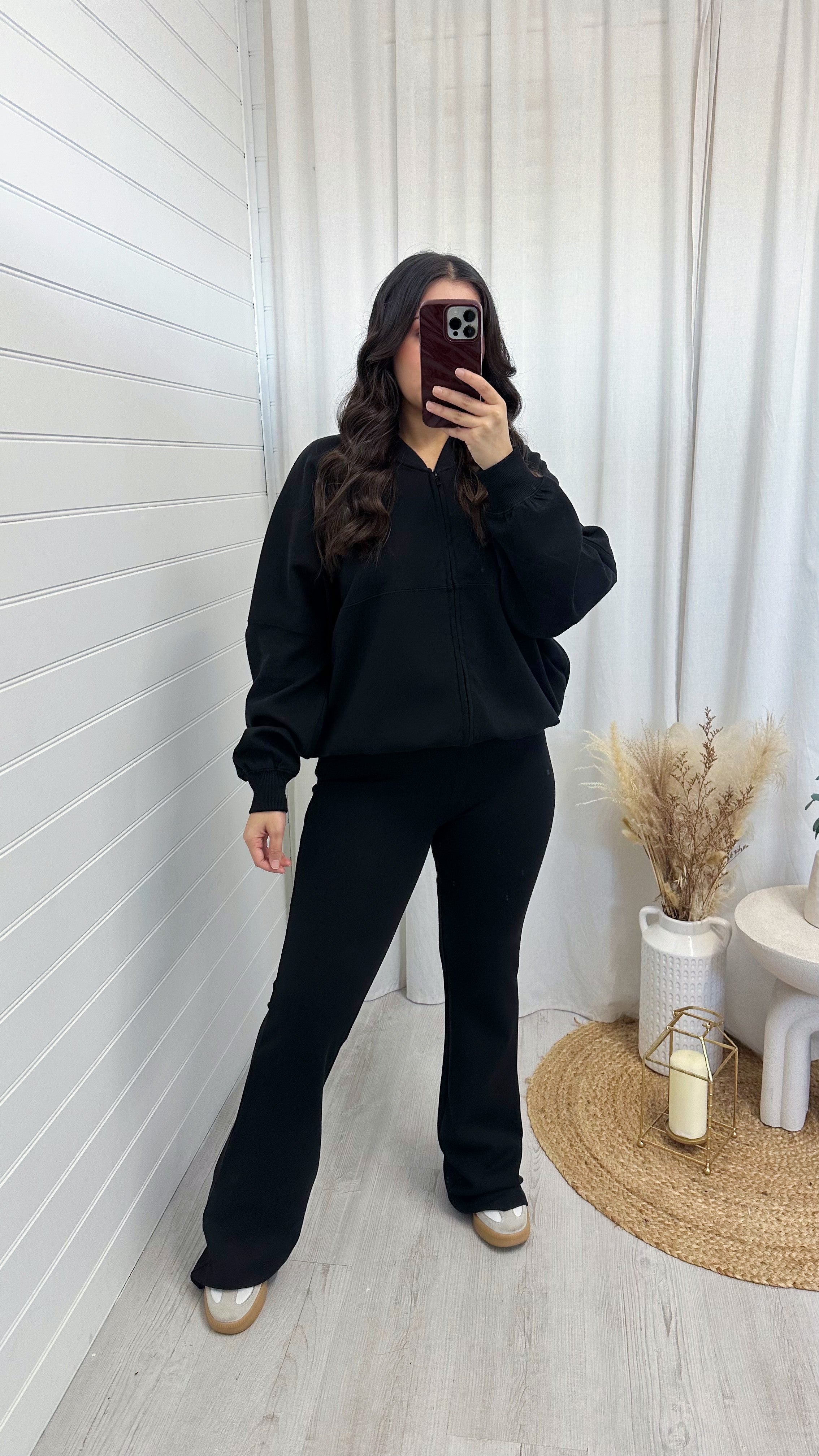 Bomber Jacket and Flare Joggers Co-Ord - BLACK