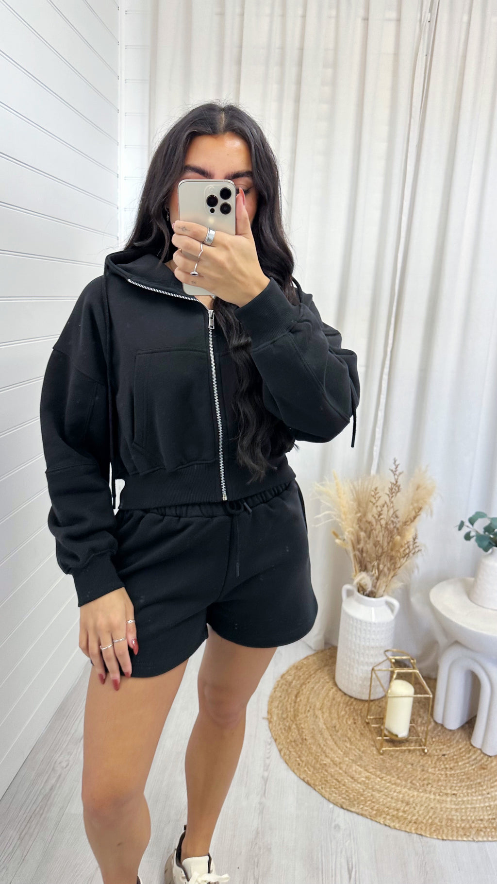 Cropped Jacket and Shorts Co-Ord - BLACK