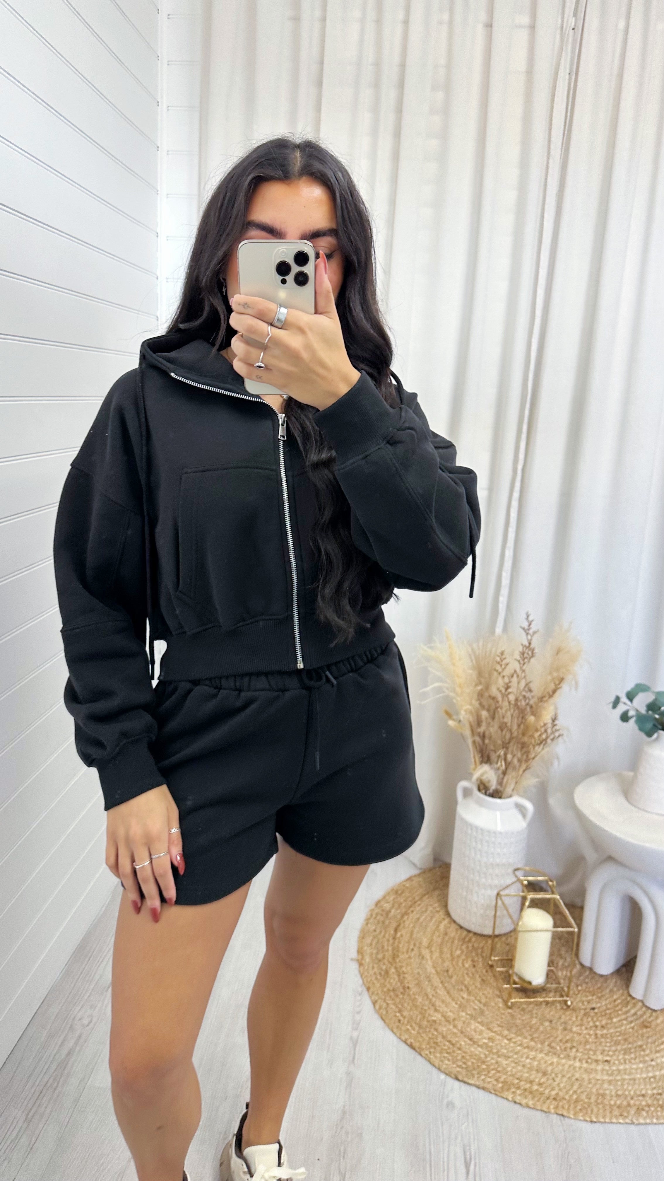 Cropped Jacket and Shorts Co-Ord - BLACK