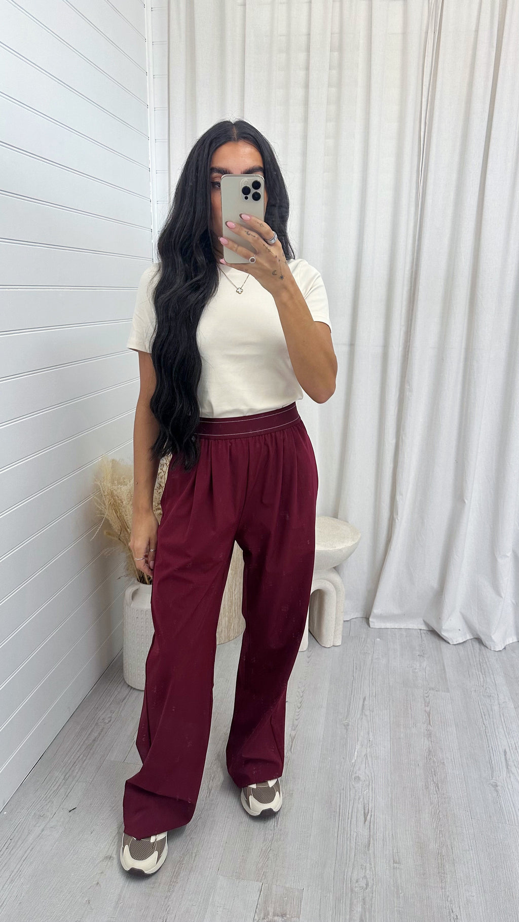 Boxer Waistband Stretchy Trousers - WINE