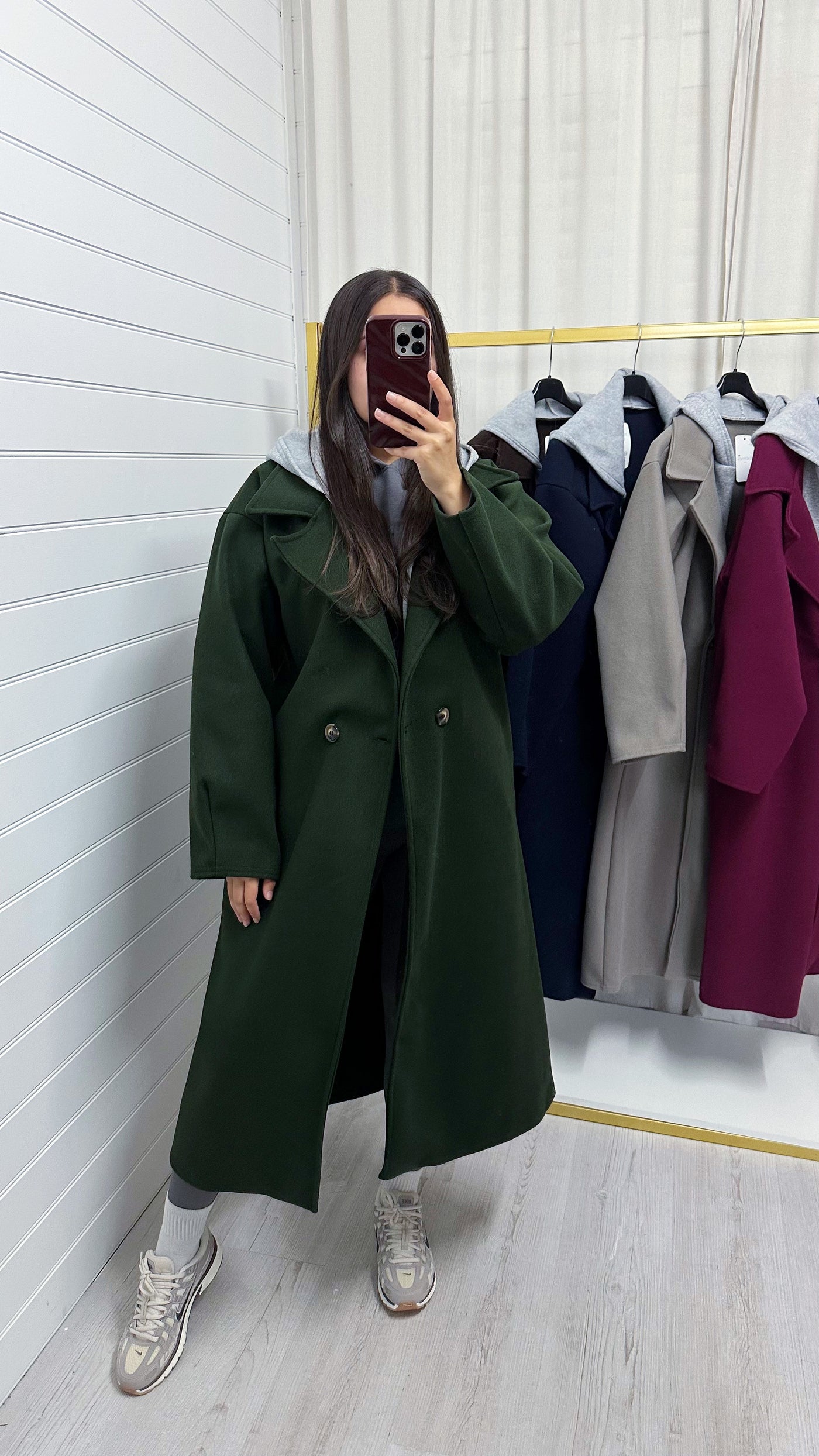Oversized Woollen Hooded Mac - KHAKI