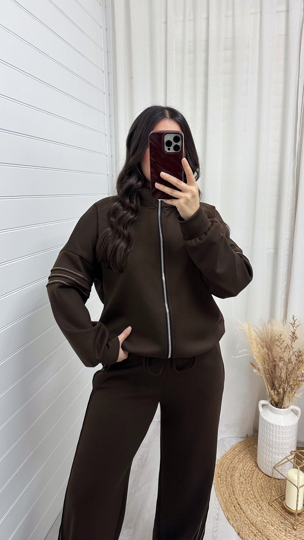 Gold Embroidered Bomber Jacket and Joggers Tracksuit - BROWN