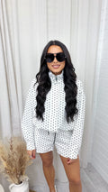 Polka Dot Bomber Jacket and Shorts Co-Ord - WHITE