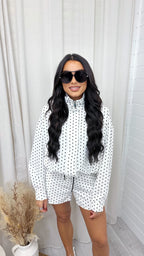Polka Dot Bomber Jacket and Shorts Co-Ord - WHITE