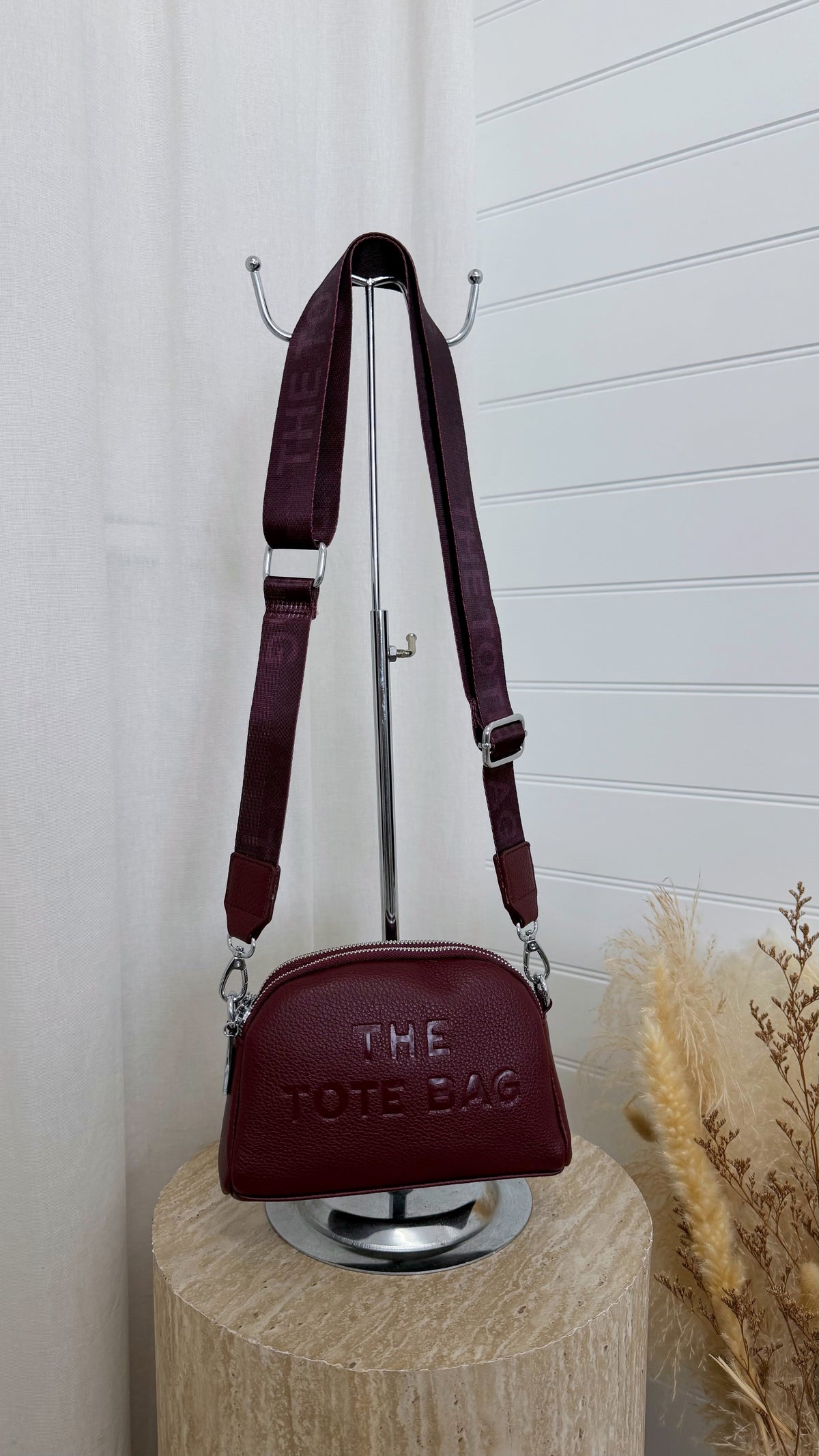 Double Zip Dome Cross Body Bag - WINE