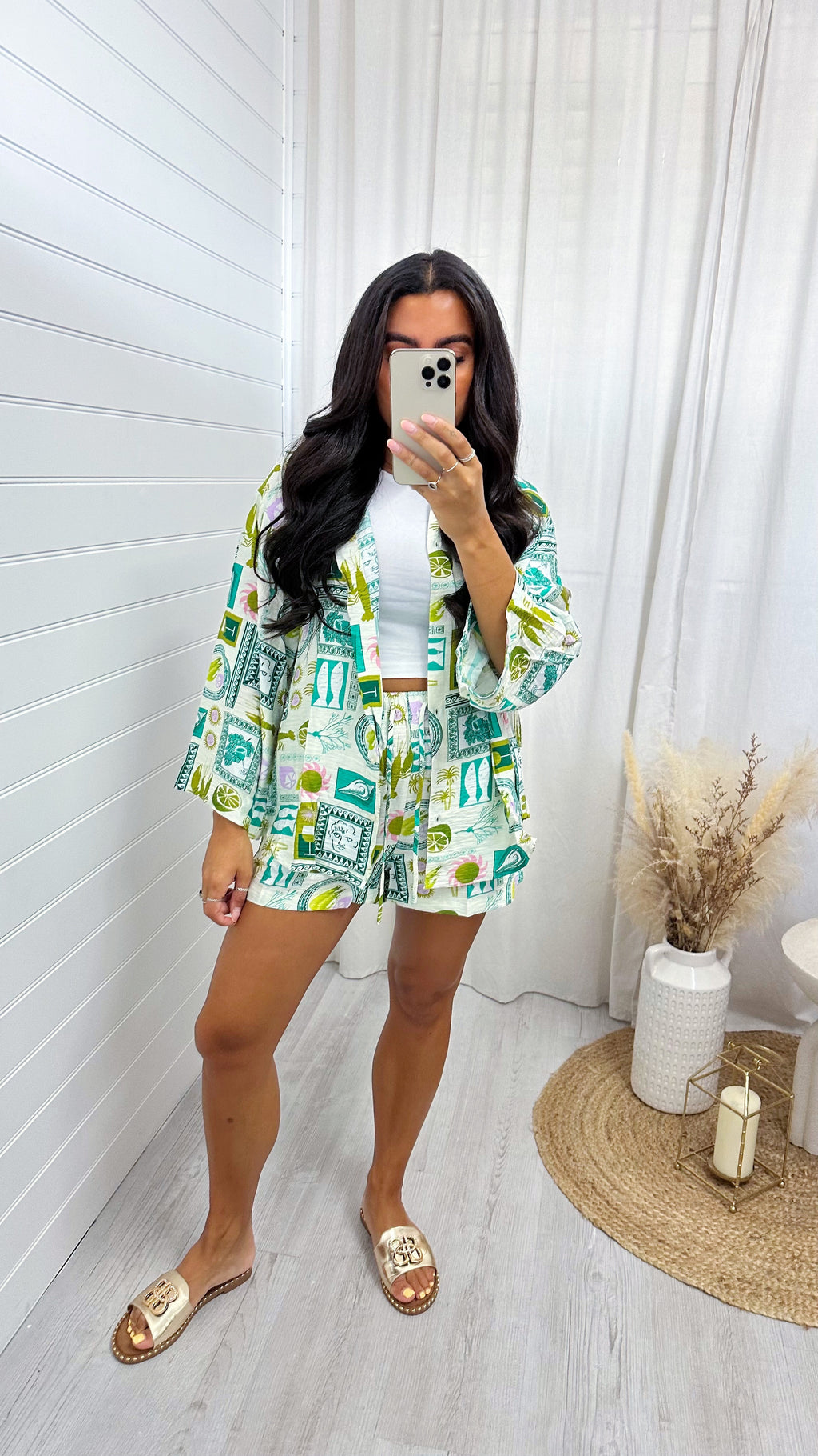 Tile Print Shirt and Shorts Co-Ord - GREEN
