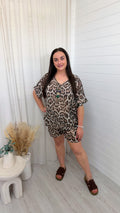 PLUS Leopard Print Cheesecloth Top and Shorts Co-Ord - BROWN